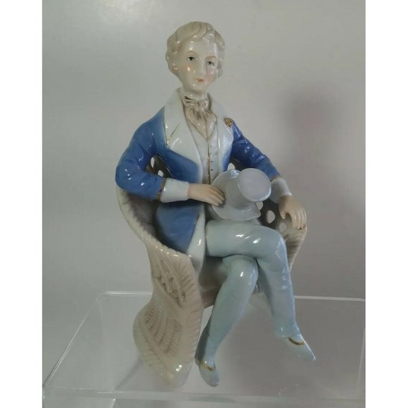 Vintage Lenwile ARDALT JAPAN COLONIAL FIGURINES Man in Wicker Chair 7.5" tall - Picture 6 of 12